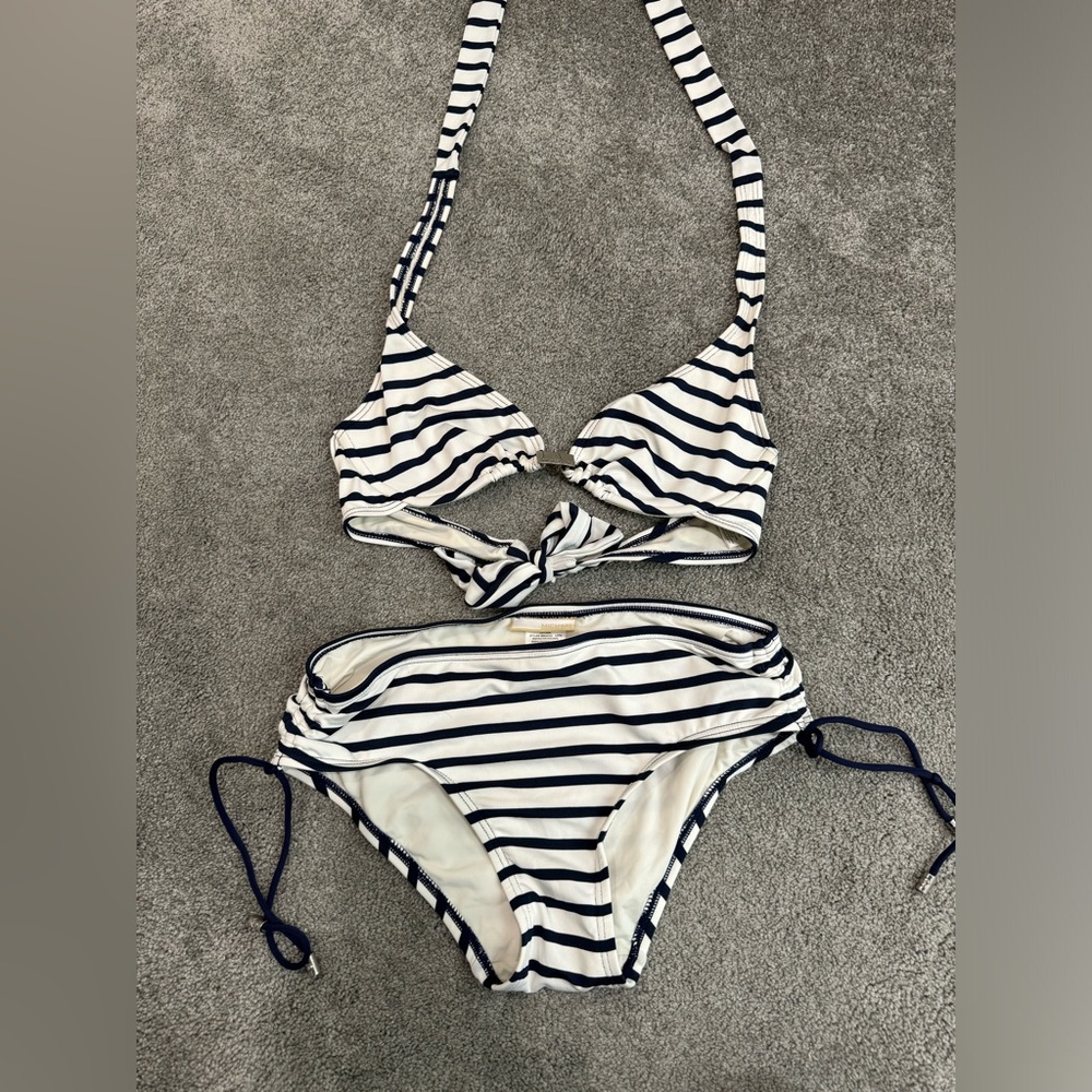 Michael Kors, Bikini, size medium, striped, navy blue and white